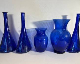 383 fivecobaltblueglassvasesindianagla