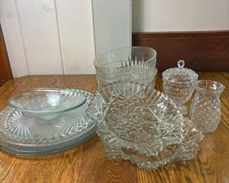 328 assortedpressedglassbowlsplatesand