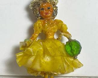 202 smallhandmadeyellowdressladybrooch