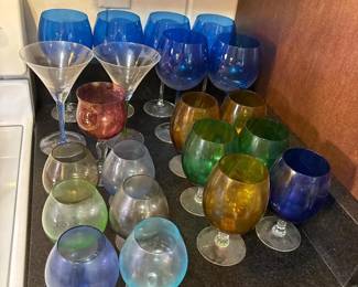 120 assortedvintagecoloredstemwareandco
