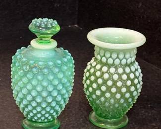 366 pairofgreenhobnailuraniumglassbott