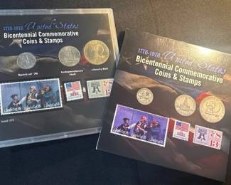 1976 United States Bicentennial Commemorative Coins  Stamps Display Set  Complete w Original Case