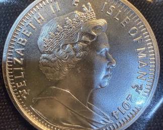 2014 Isle of Man Silver Angel  1 Angel  1 Troy Ounce .999 Fine Silver  Brilliant Uncirculated