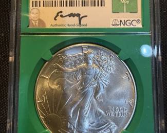 1986 American Silver Eagle NGC MS69 – Edmund C. Moy Signed Label – From U.S. Mint Sealed Box – Key F