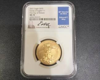 2021 American Gold Eagle $25 Type 1 – 1/2 oz Gold – NGC MS70 First Day of Release – Edmund C. Moy Si