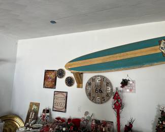 Surfboard and wall hanging 