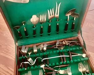 Mid-Century Thai ( Siam ) bronze and rosewood flatware set 