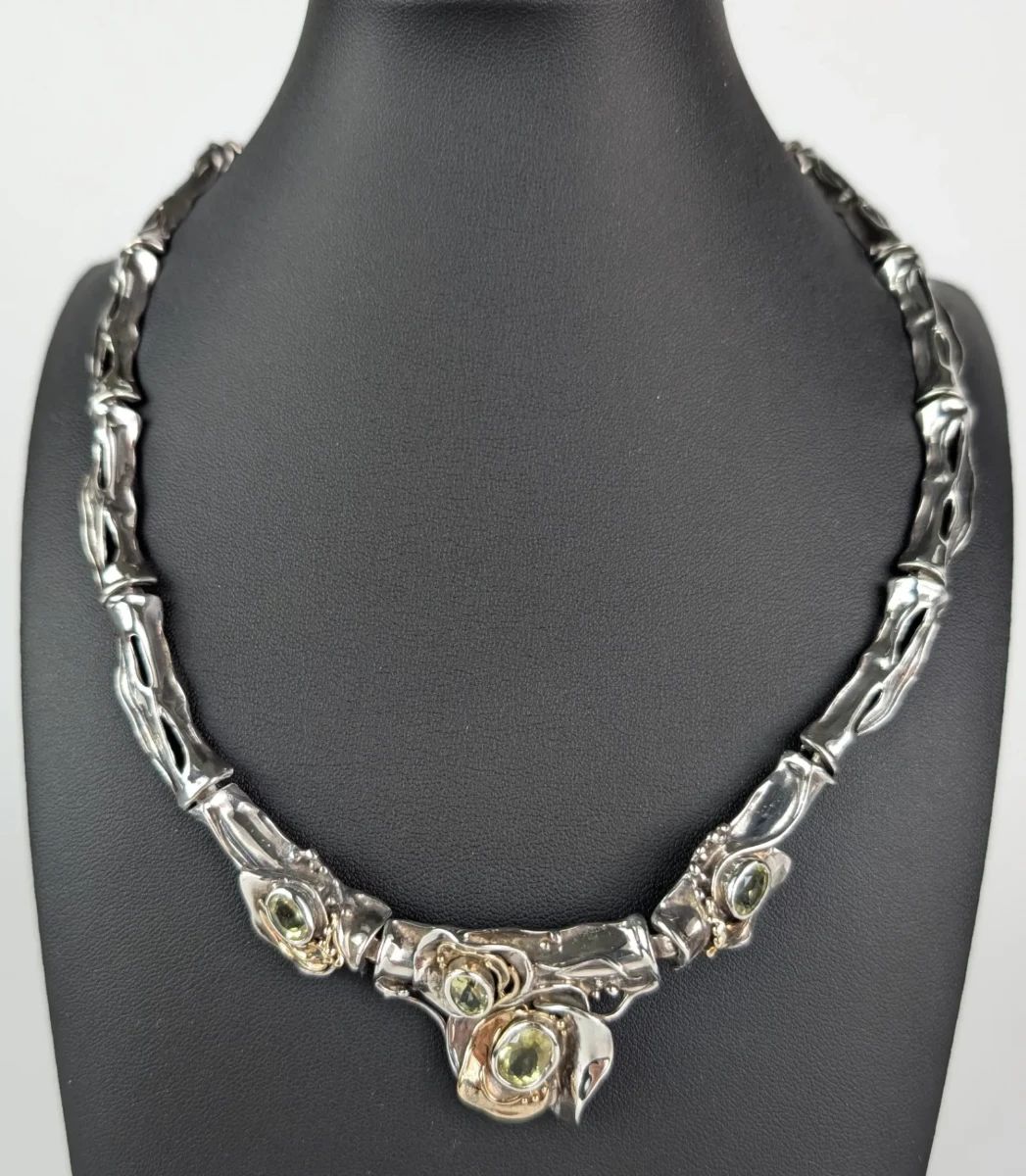 Hagit Gorali .925, 14K Peridot Brutalist Artisan Choker