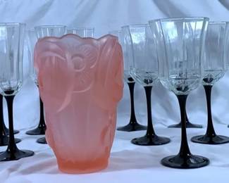 Cameo Floral Vase and Luminarc Octagonal Black Stemware