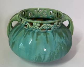 Fulper Pottery Two Handled Bulbous Vase, Art Deco Vintage