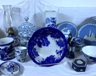Antique Upper Hanley Elger Bowl and Blue and White Collection