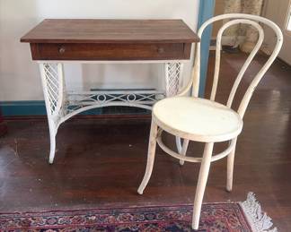 Wicker Desk with Wood Top and Chair