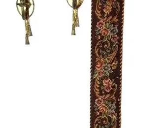 Bell Pull Vintage Floral Needlepoint Plus Wall Sconces