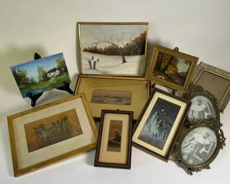 Collection Of Small Artworks, Including Original Vintage Mount Fuji Image From Japan
