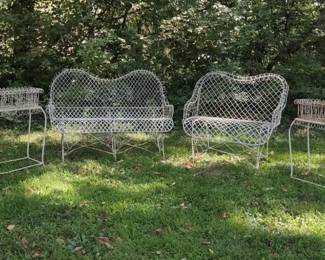 Antique Victorian Wire Garden Benches And Planters