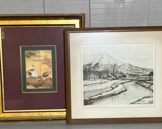 Signed Pen Ink Scene Of Mt. Fuji, Miniature Replica Of Japanese Folding