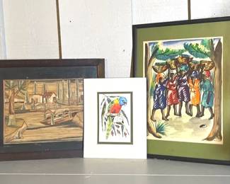 Original Popotillo Art From Mexico, Watercolors from Haiti By Gordon Webb