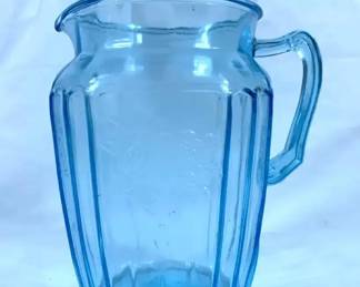 Anchor Hocking Blue Depression Glass Pitcher. Mayfair Pattern.