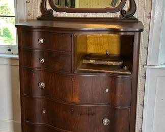 Flame Mahogany Chest With Serpentine Front, Antique