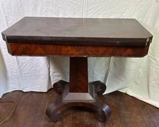 Mahogany Game Table On Pedestal, Antique