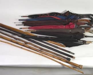 Collection of Vintage Umbrellas and Canes