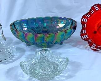 Fenton Red Amberena Bowl, Davidson Glass Server, and More