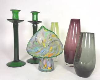Vintage Colored Glass Vases And Candlesticks Featuring Gorham