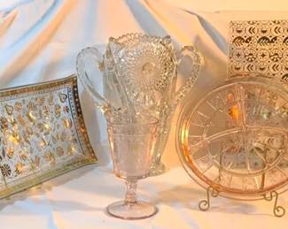 Georges Briard Plates, Cambridge Cut Crystal, Depression Glass, EAPG Goblet