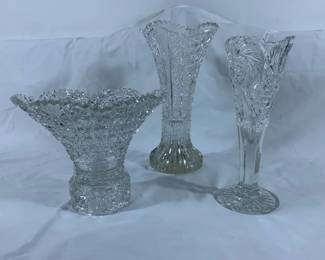 Vintage Pressed Cut Glass Vase, Compote, and Bud Vase