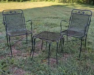 Wire Mesh Chairs And Two Side Tables, Vintage