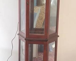 Cherry Wood Lighted Curio Cabinet