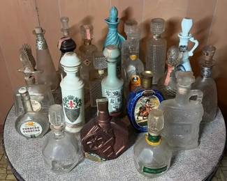 Assorted Empty Liquor Bottles Decanters with Jim Beam