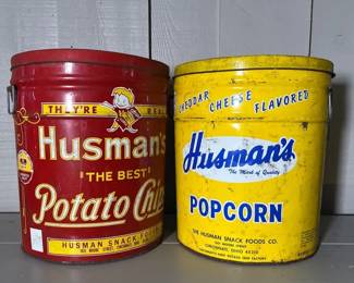 Pair Of Large Husmans Snack Tins Plus Bonus Tin