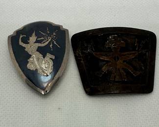 Vintage Siam Sterling Silver Niello Pins with Thai Dancer and Thunderbird Motifs
