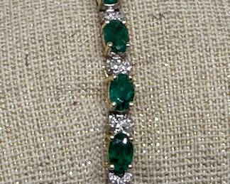 14k Yellow Gold Emerald and Diamond Tennis Bracelet