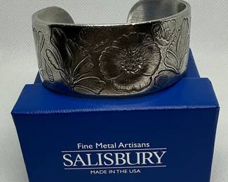 Salisbury Pewter "Flower of the Month" Cuff Bracelet - August Poppy