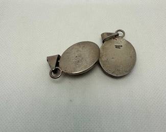 Vintage Mexican Sterling Silver Pendants with Turquoise and Onyx