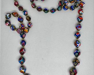 Vintage Ercole Moretti Murano Millefiori Glass Bead Necklace