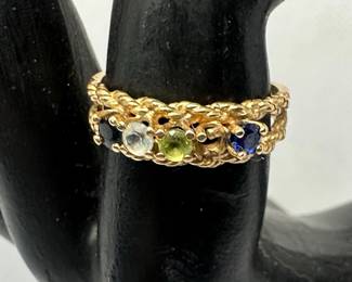 Multi-Gemstone Rope Band Ring 10k