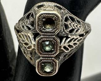 Art Deco Filigree Ring with Synthetic Sapphires