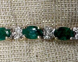 14k Yellow Gold Emerald and Diamond Tennis Bracelet