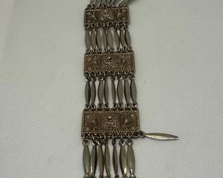 Vintage Taxco Sterling Silver Repoussé Panel Bracelet