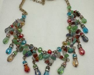 Multi-Gemstone and Crystal Dangle Charm Necklace