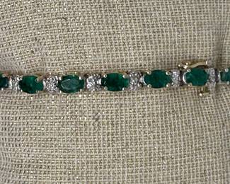 14k Yellow Gold Emerald and Diamond Tennis Bracelet