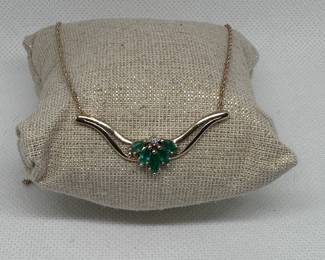 10K Yellow Gold Marquise Emerald and Diamond Necklace