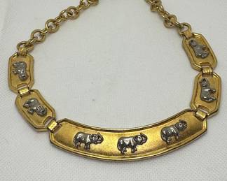 Vintage Two-Tone Elephant Link Necklace