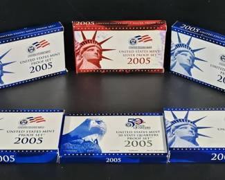 2005 US Mint Proof Set Collection Complete 6Piece Lot Silver Clad Editions with State Quarters