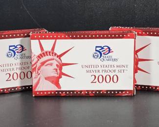 2000S US Mint 10Coin Silver Proof Sets 3x Complete with Original Boxes COAs