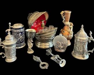 Collectors Medieval Fantasy Barware Decanters, Pewter Steins More