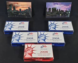 2008 US Mint Complete Collector Lot Uncirculated PD Sets, Silver Proof Set, 4 Clad Proof Sets O